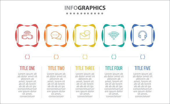 Vector Infographic design with icons. process diagram, flow chart, info graph, Infographics for business concept, presentations banner, workflow layout. 5 options or 5 steps. Horizontal Steps