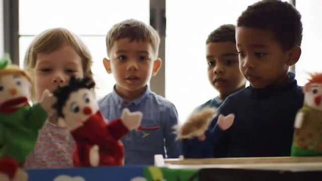 Preschool Puppet Show:  Toddlers Enjoying a Colorful Puppet Performance