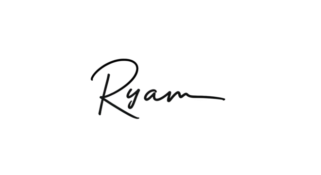 Elegant handwritten signature of the name Ryan in black ink 1.