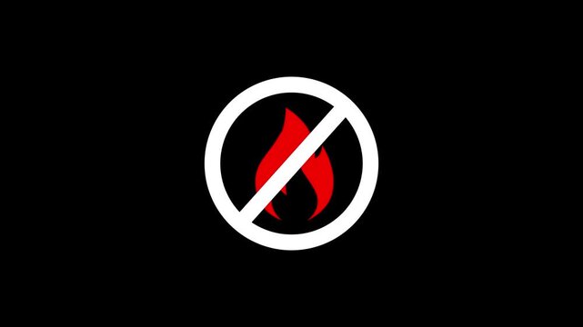 Prohibition sign with flame icon animation.