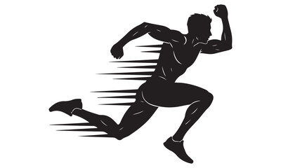 Dynamic Black Silhouette of a Male Sprinter with Speed Streaks
