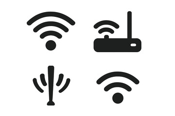 Wifi and wireless icon set. Vector glyph collection for internet connectivity. Router, signal strength, hotspot and network symbols for web and mobile app user interface design.