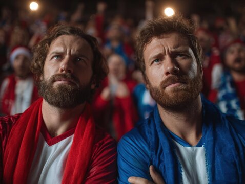 Opposing sides united, split jerseys, powerful fan emotions, lively crowd