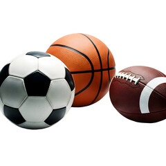 Sports balls collection soccer basketball football isolated transparent background