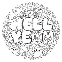 Halloween swear word coloring pages with groovy letters , Halloween black and white Halloween element coloring pages for adults.