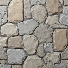 Obraz premium Seamless texture of irregular natural stone blocks. Various sizes and neutral earth tones form a rustic, weathered wall. Ideal for background design construction or exterior decor.