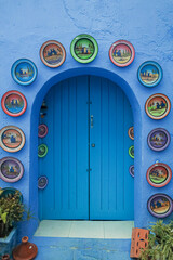 Beautiful blue painted streets and alleyways in the medina of Chefchaouen, Morocco. The concept of...