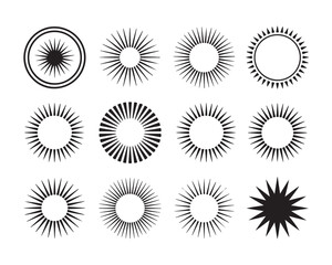 Collection of black and white burst sun designs