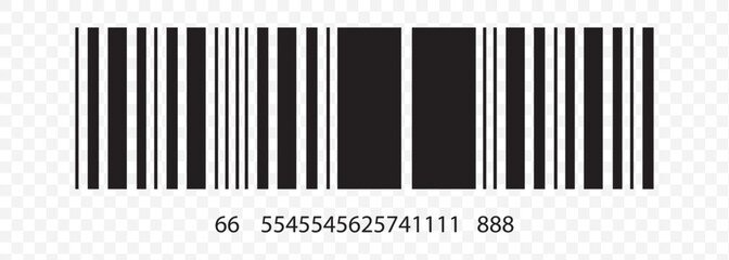 Barcode Icon. Almost black barcode for scanning to check product prices Isolated on Transparent background. EPS 10.