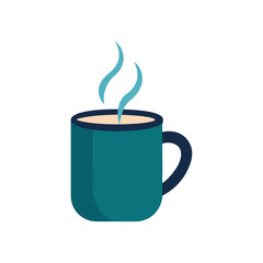 Minimalist coffe mug with steam on white background.