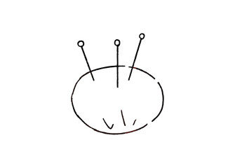 手芸で使うまち針と針山の手描きイラスト　線画