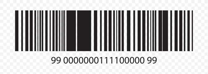 Barcode Icon. Almost black barcode for scanning to check product prices Isolated on Transparent background. EPS 10.