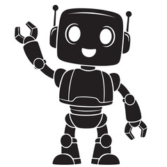 Smiling Robot Character Silhouette with Waving Arm