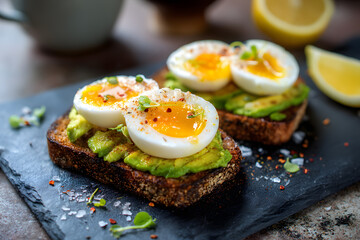 a plate with two slices of bread topped with eggs