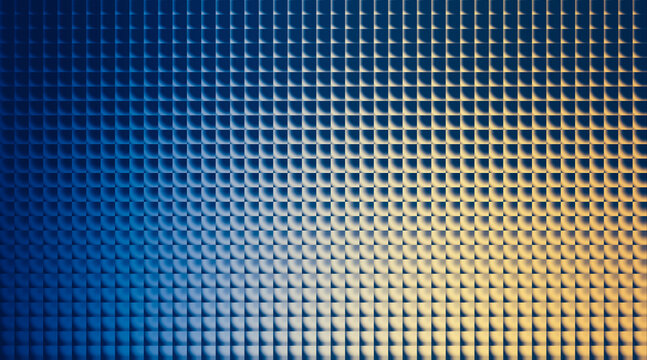 Abstract blue and yellow background with square grid pattern and perspective - Powered by Adobe