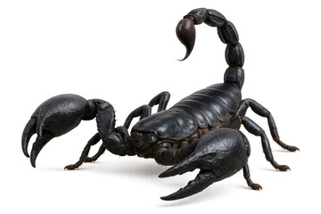 Dangerous Black Scorpion with Curled Tail Ready to Strike Isolated on Transparent Background