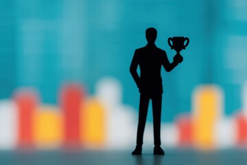 Boss Celebration Business Concept, business leader had office celebration after he become boss he happily hold winning trophy