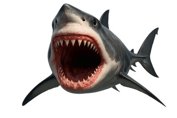 Fierce Great White Shark Open Mouth Ready to Attack Isolated on Transparent Background
