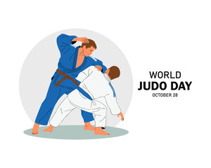 World Judo Day, October 28. two men in one of the types of wrestling. Male judo.