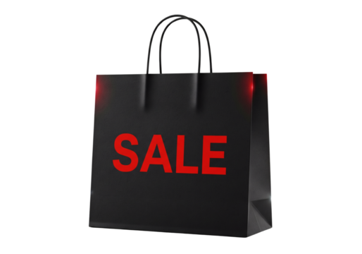 Black Shopping Bag With Sale Text Isolated On Transparent Background For Black Friday Promotions