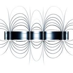 Abstract metallic object and looping lines on transparent background