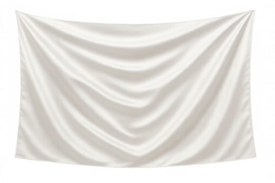 Blank white fabric banner hanging, clean textile flowing, advertising space, empty canvas, transparent background