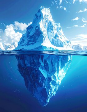 Dramatic view of an iceberg, with underwater reflection