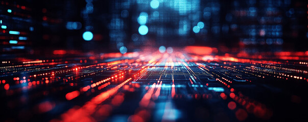 Fototapeta premium Futuristic digital network with glowing lines and bright lights