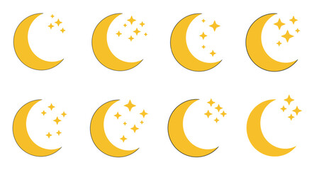 Golden crescent moons and twinkling stars arranged in a repeating pattern