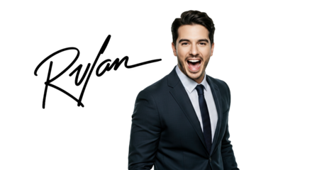 Portrait of a handsome charismatic man laughing joyfully.