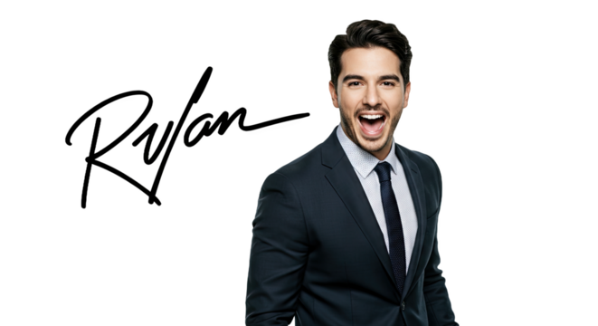 Portrait of a handsome charismatic man laughing joyfully.