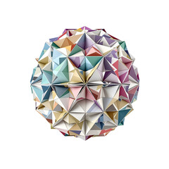 Geometric origami sphere with colorful facets isolated on transparent background