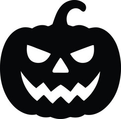 Spooky halloween jack o lantern silhouette icon with glowing eyes and grinning mouth perfect for festive decorations silhouette White background