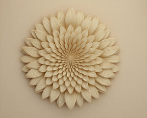 Mental Health Gratitude Concept, White lotus mental health decoration symbol of gratitude crafted with layered petals soft beige natural wall art