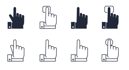 Obraz premium Collection of black and white hand gesture icons depicting pointing fingers
