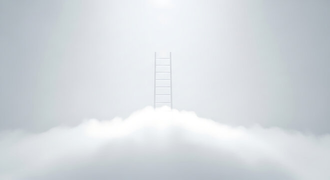 Step ladder leading to clouds white background