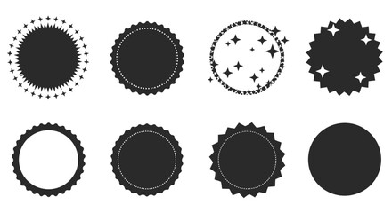 Collection of decorative black circular badges and labels with starry details
