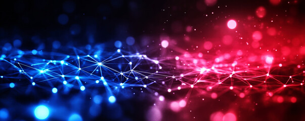 Dynamic Blue and Red Abstract Network Connections with Dots
