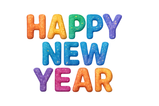 Colorful happy new year typography art isolated on transparent background