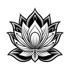 Elegant black and white line drawing of a lotus flower vector illustration for design