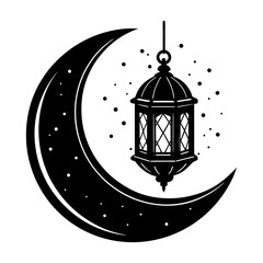 Crescent moon silhouette with hanging lantern vector illustration for festive occasions