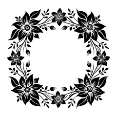 Elegant black and white botanical border featuring abstract flowers and leaves for scalable vector graphics