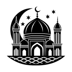 Islamic mosque dome silhouette with crescent moon and stars vector illustration scalable icon