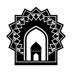 Elegant islamic arch silhouette with intricate geometric border vector illustration