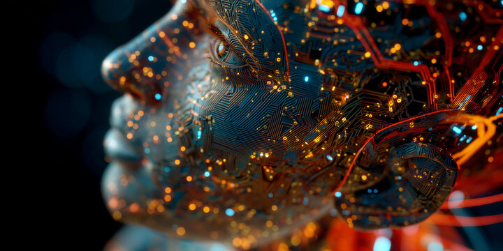 A bright robot face, futurictic design 