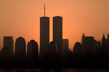 sunset over city