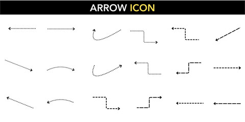 Mixed Arrow Icon Collection Set - Curved Straight Diagonal Corner Direction Pointer Symbol Bundle Solid Dashed Dotted Line Navigation Graphic Vector UI Element Multi-Style Comprehensive Design Pack