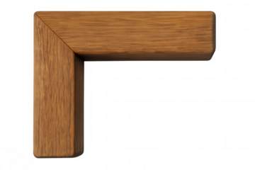 Wood corner frame element creating an l-shape, textured natural timber piece for borders and decor with transparent background