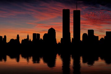 sunset over city