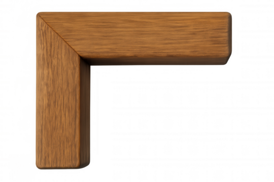 Wood corner frame element creating an l-shape, textured natural timber piece for borders and decor with transparent background